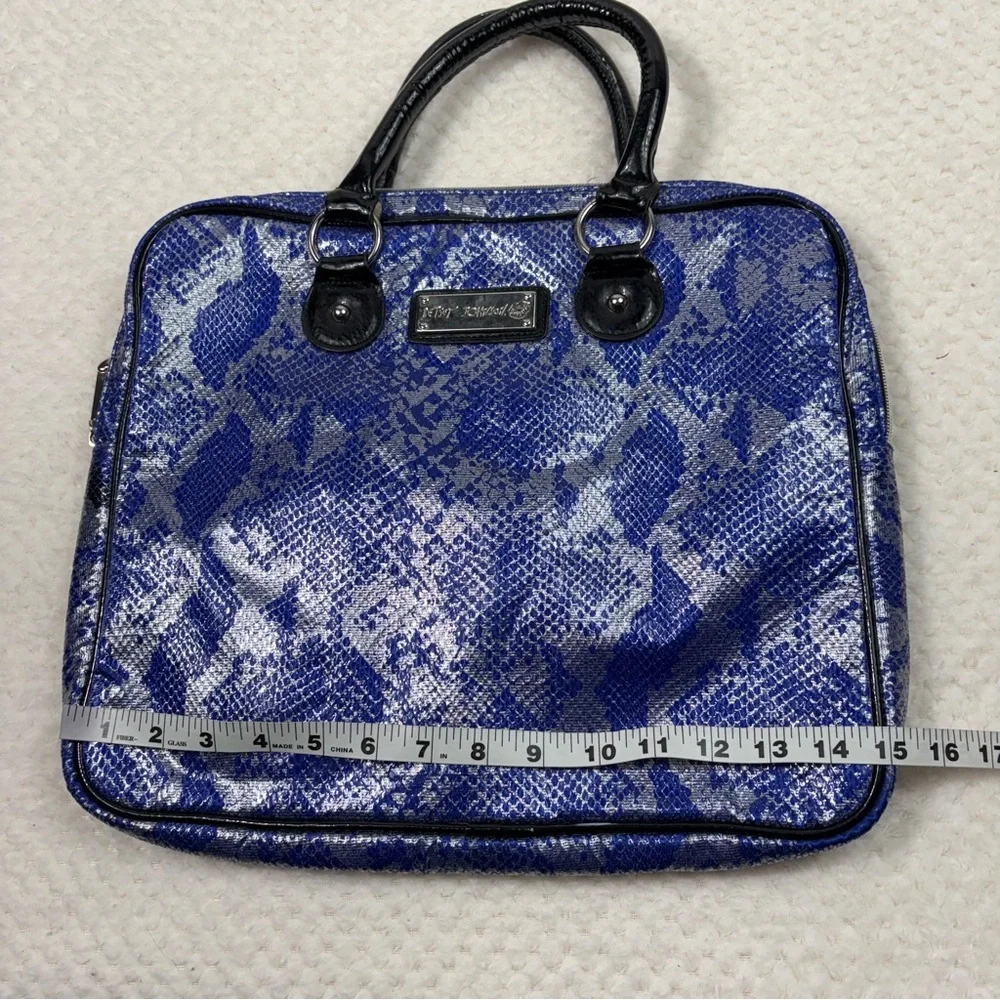 Betsey Johnson Blue Silver Metallic Snakeskin Printed Laptop Briefcase Bag